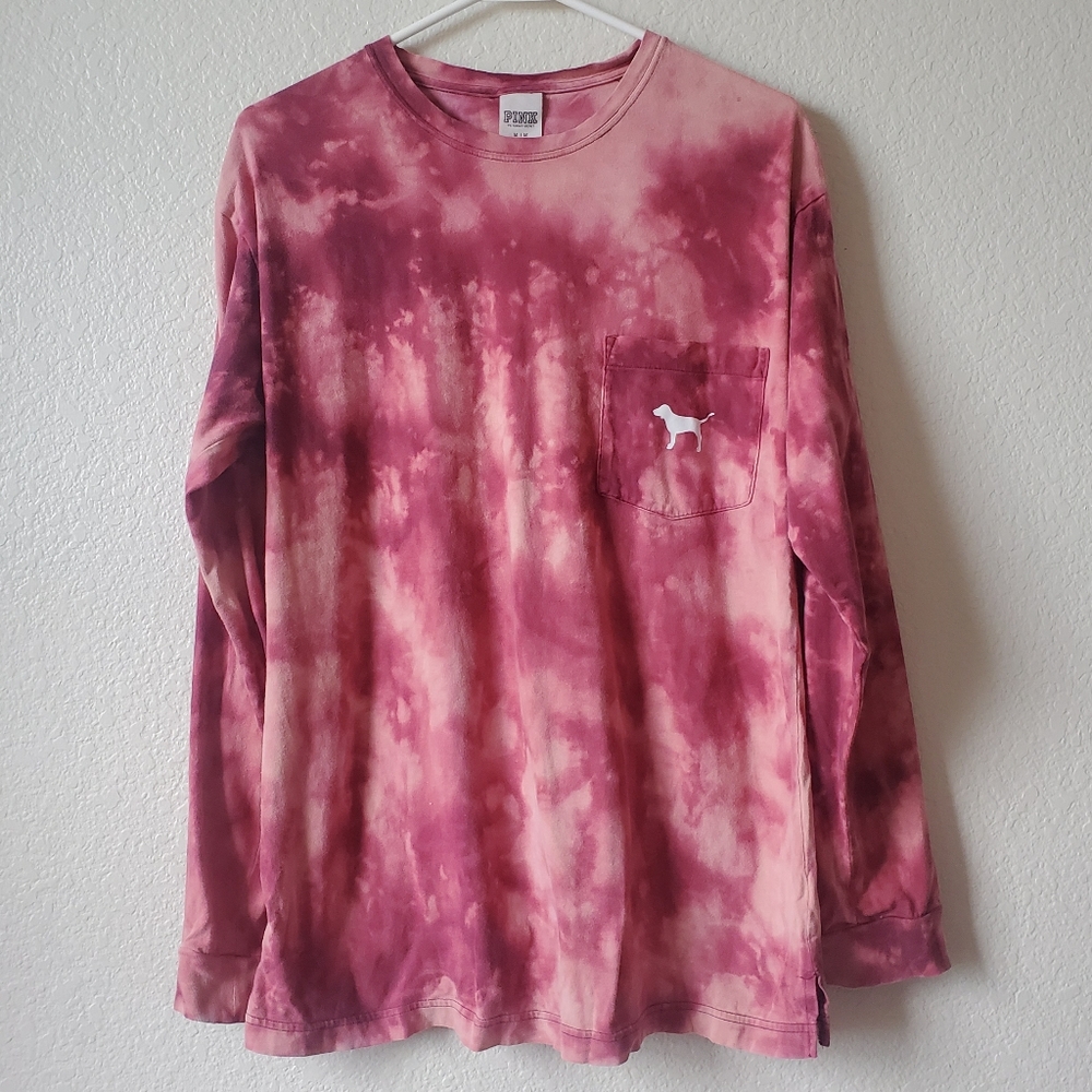 PINK Victoria's Secret Rose Tie-Dye Long Sleeve Pocket Tee